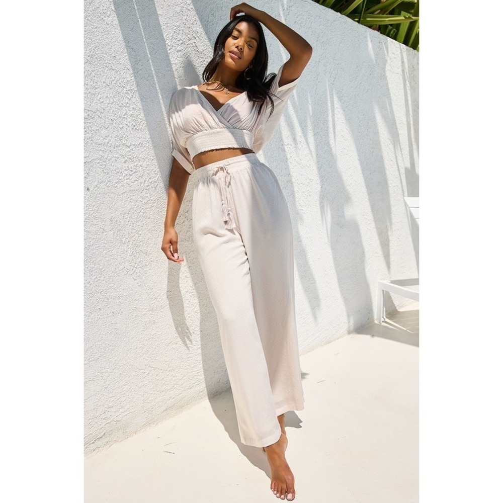 Lulus A Perfect Vacation Beige Two-piece Swim Cover-up Jumpsuit - Size M NWOT